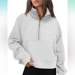 Sweatshirt Half Zip Cropped Pullover Fleece Hoodie w Thumb Hole - Size M